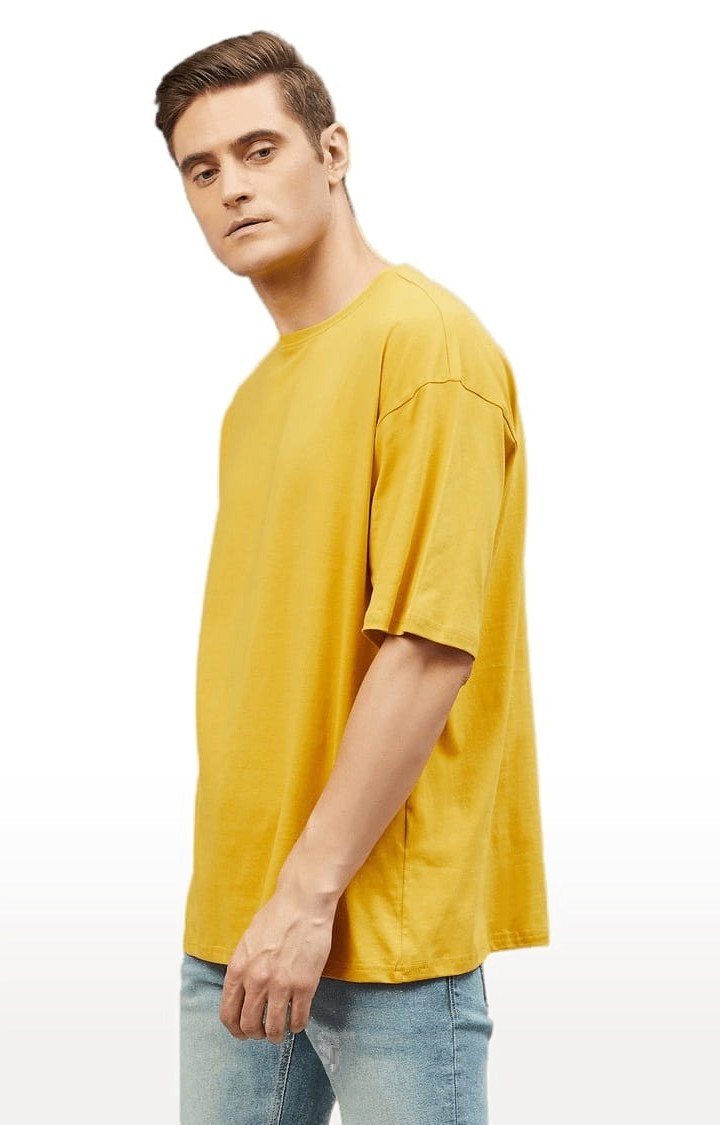 Men's Yellow Cotton Solid  Oversized T-shirt