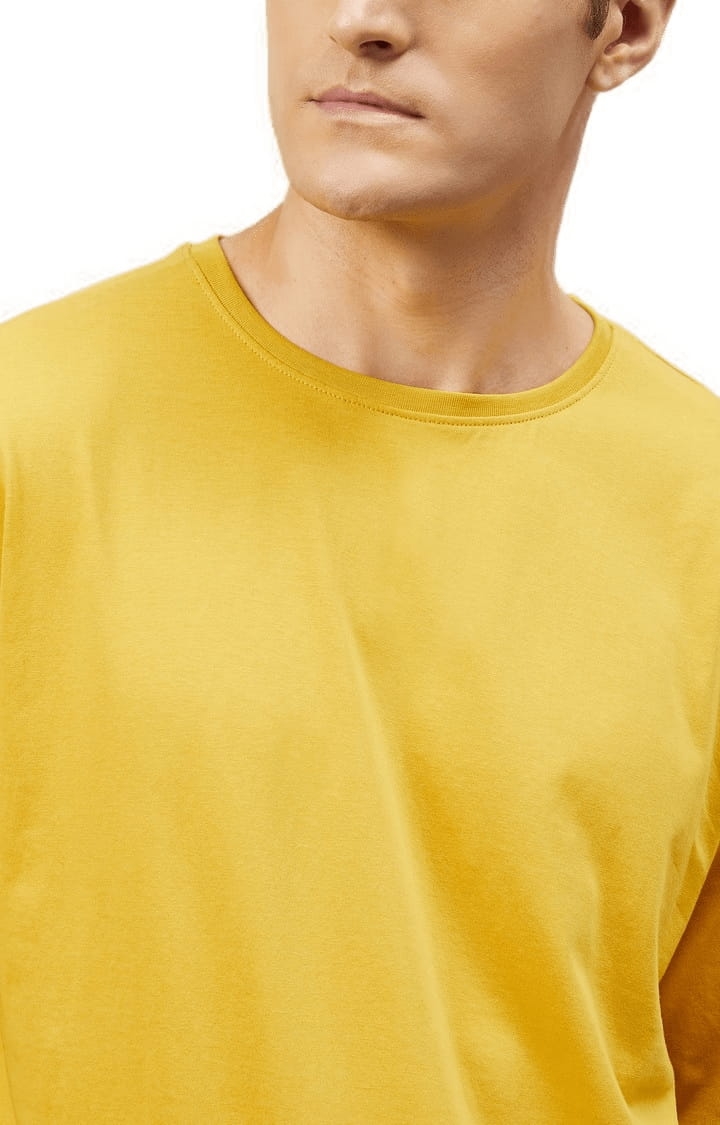 CHIMPAAANZEE | Men's Yellow Cotton Solid  Oversized T-shirt 5
