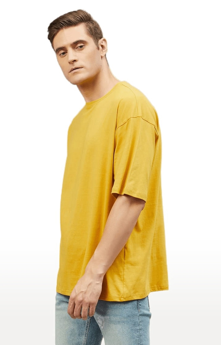 CHIMPAAANZEE | Men's Yellow Cotton Solid  Oversized T-shirt 2