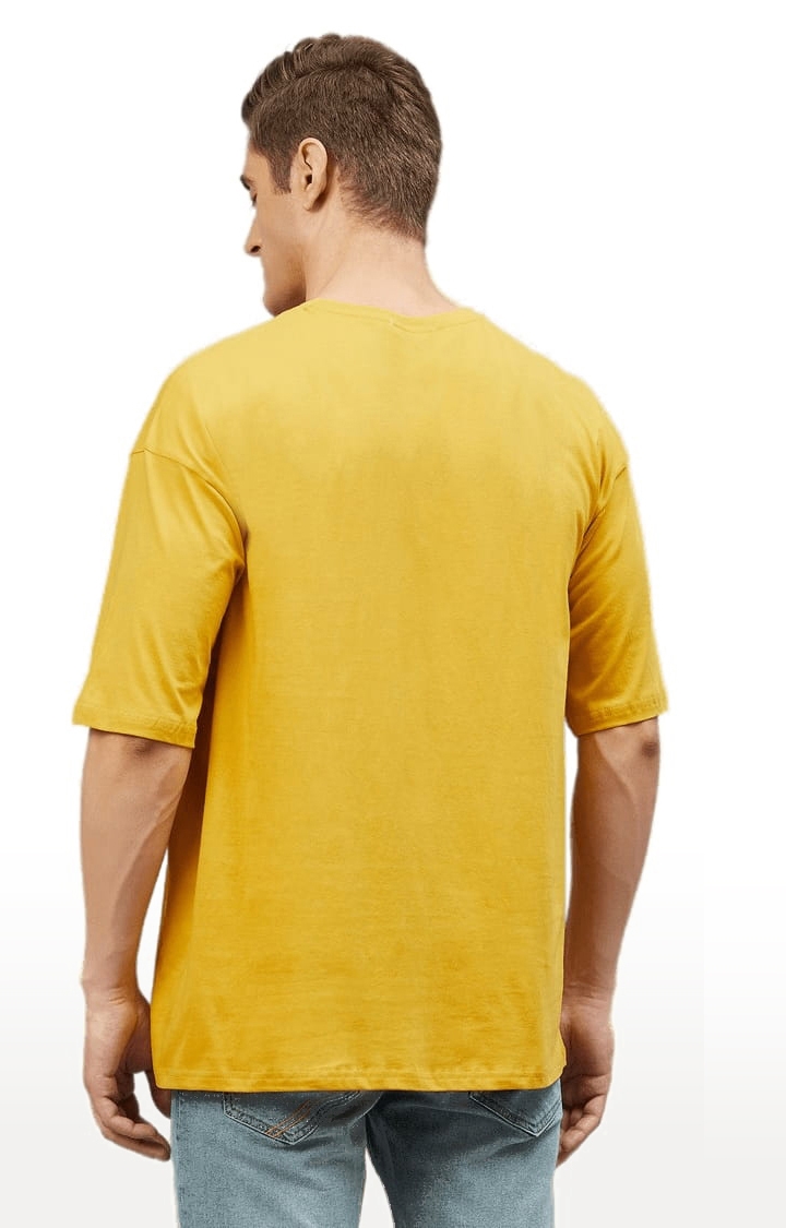 CHIMPAAANZEE | Men's Yellow Cotton Solid  Oversized T-shirt 3