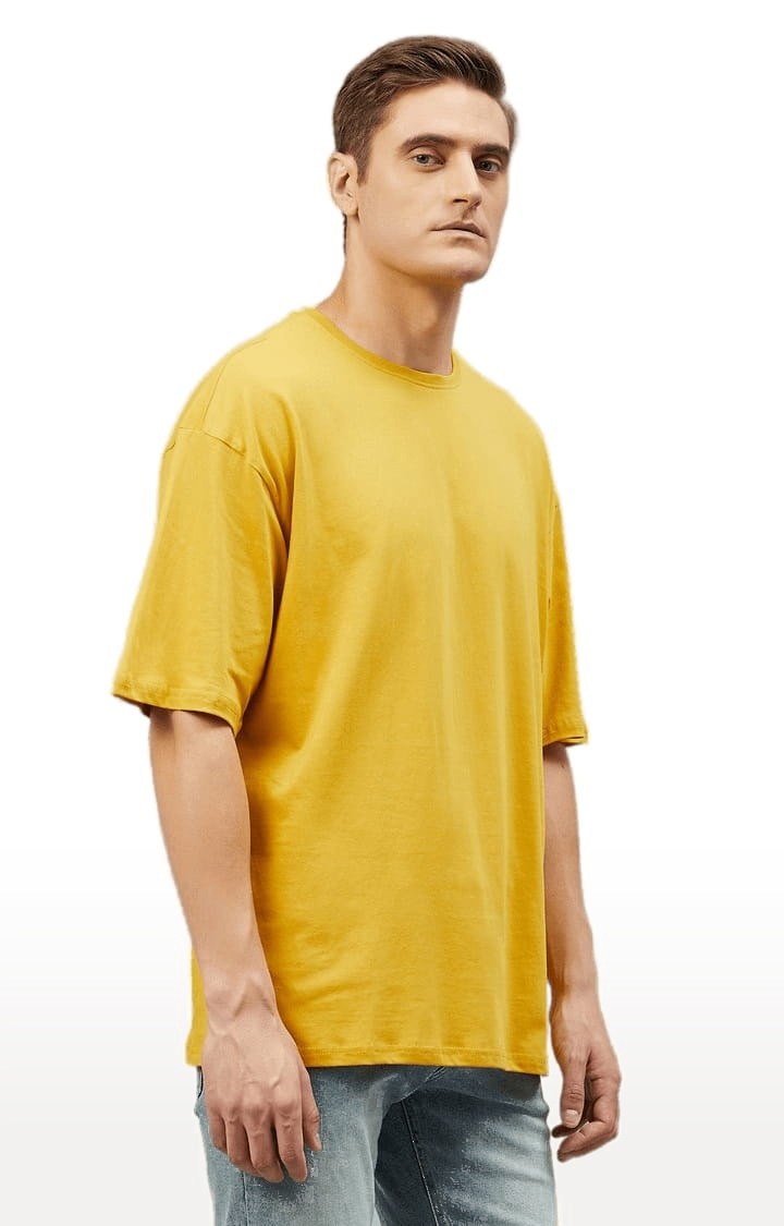 Men's Yellow Cotton Solid  Oversized T-shirt