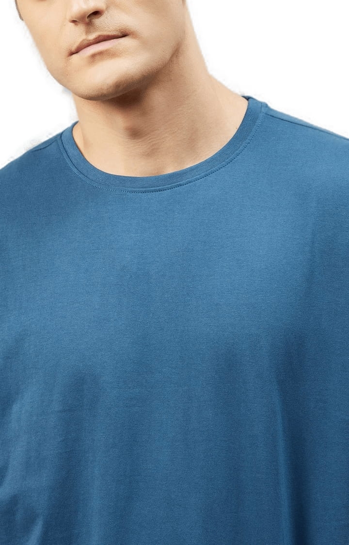 Men's Prussian Blue Cotton Solid  Oversized T-shirt