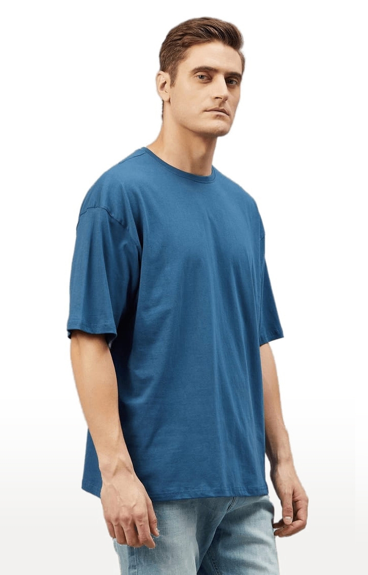 CHIMPAAANZEE | Men's Prussian Blue Cotton Solid  Oversized T-shirt 0