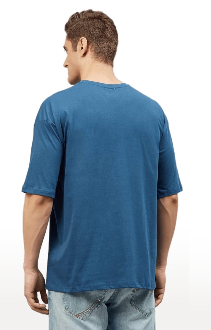 CHIMPAAANZEE | Men's Prussian Blue Cotton Solid  Oversized T-shirt 2