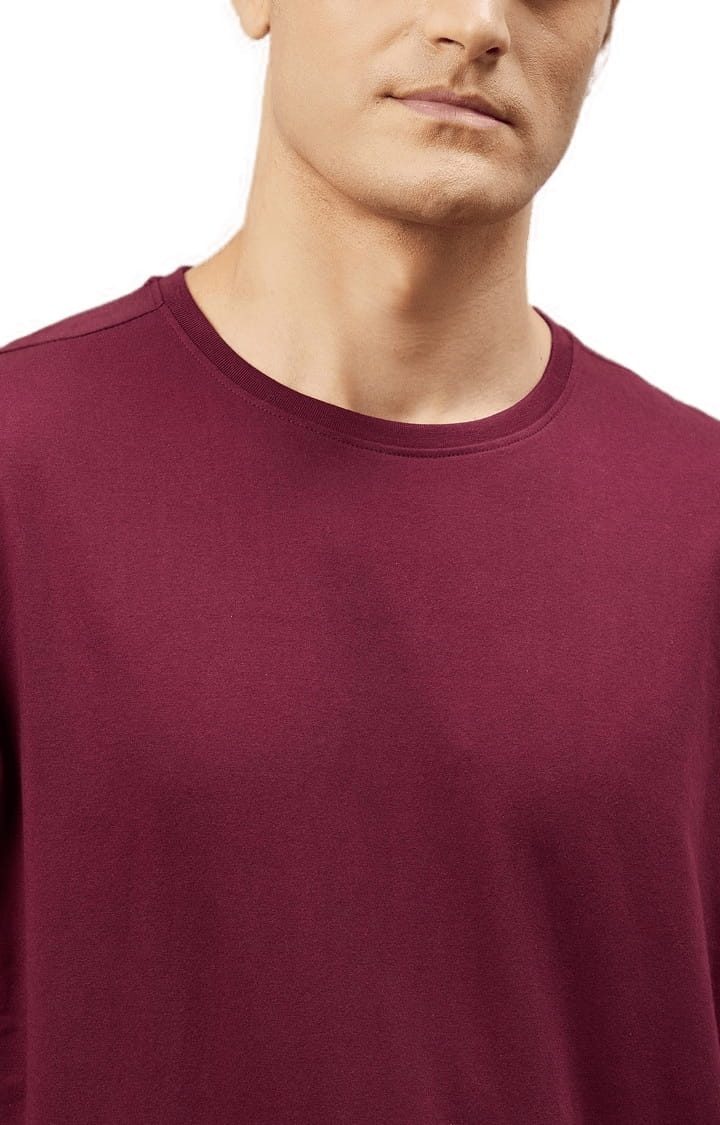 Men's Maroon Cotton Solid  Oversized T-shirt