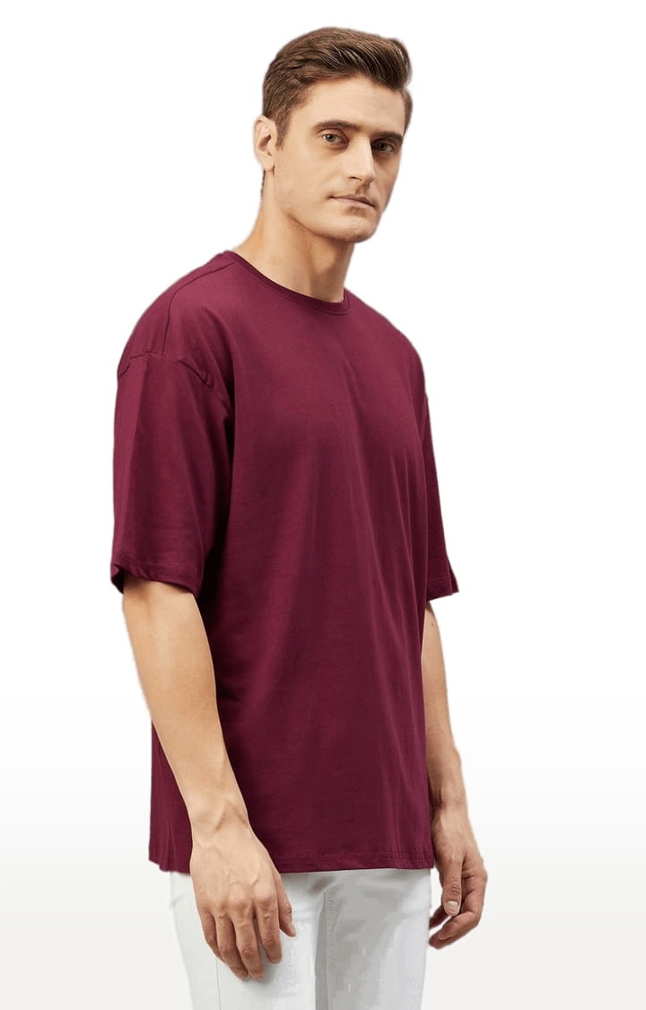 Men's Maroon Cotton Solid  Oversized T-shirt
