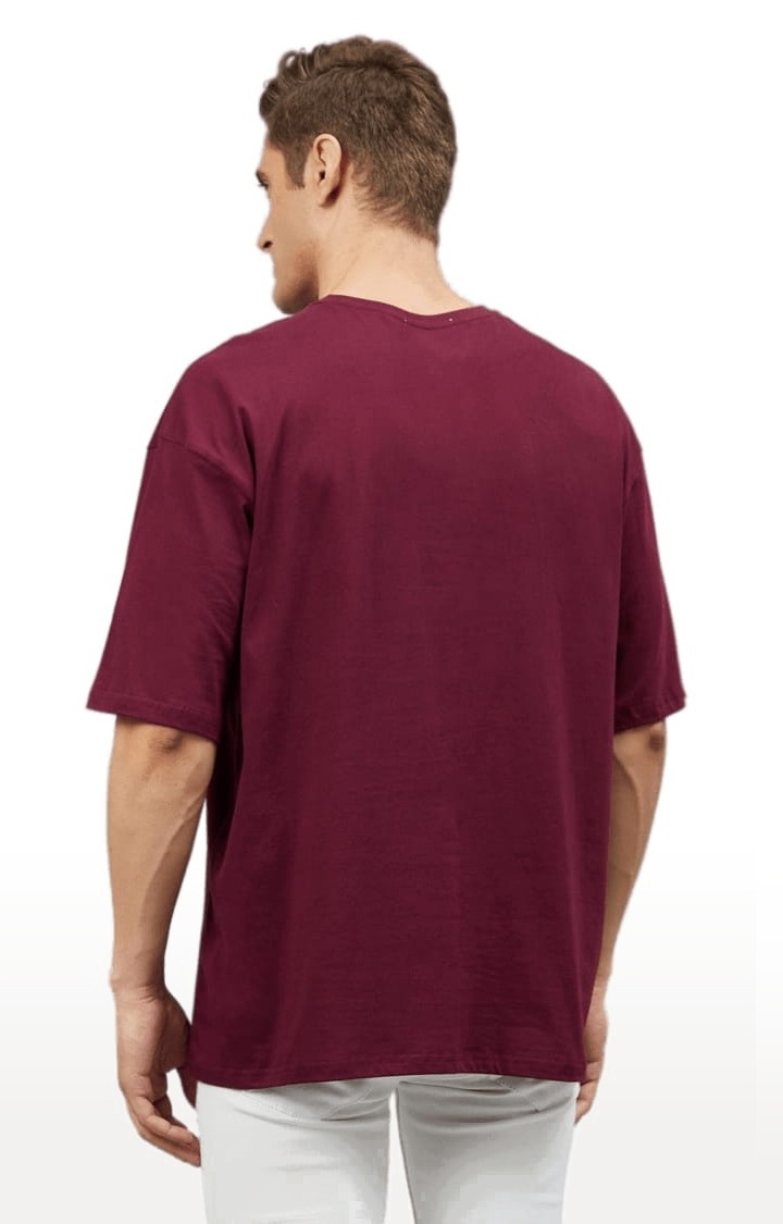 Men's Maroon Cotton Solid  Oversized T-shirt