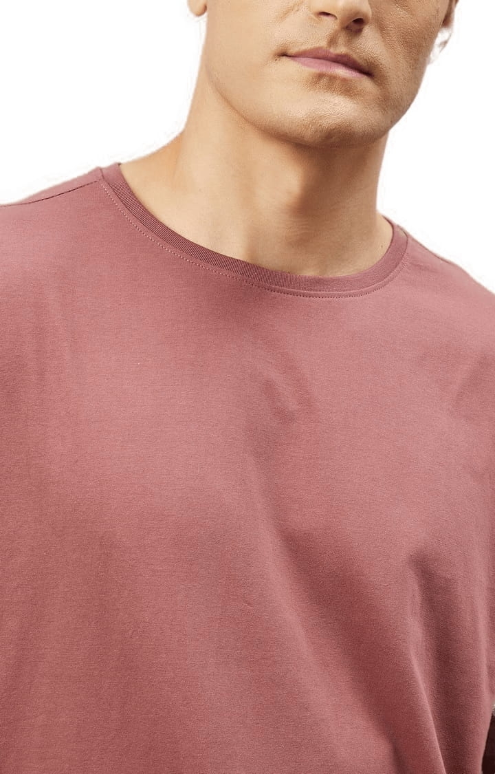 Men's Dark Pink Cotton Solid  Oversized T-shirt