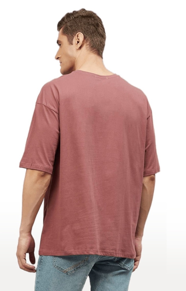 Men's Dark Pink Cotton Solid  Oversized T-shirt