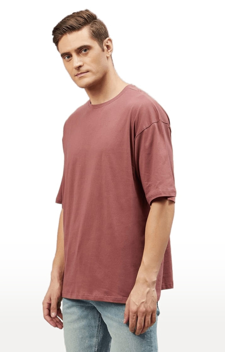 CHIMPAAANZEE | Men's Dark Pink Cotton Solid  Oversized T-shirt 3