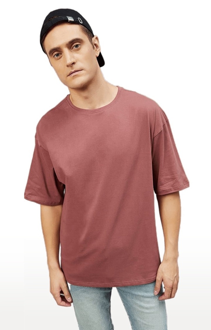Men's Dark Pink Cotton Solid  Oversized T-shirt