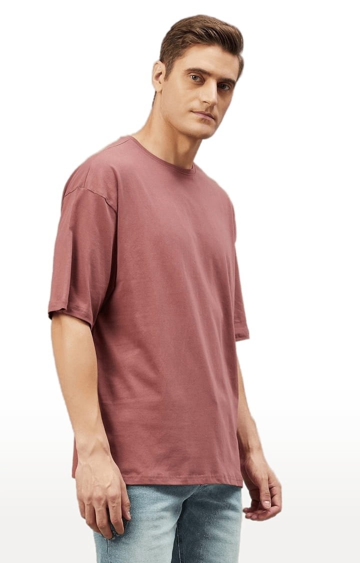 Men's Dark Pink Cotton Solid  Oversized T-shirt