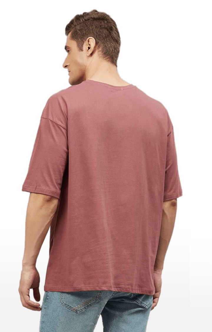 CHIMPAAANZEE | Men's Dark Pink Cotton Solid  Oversized T-shirt 4