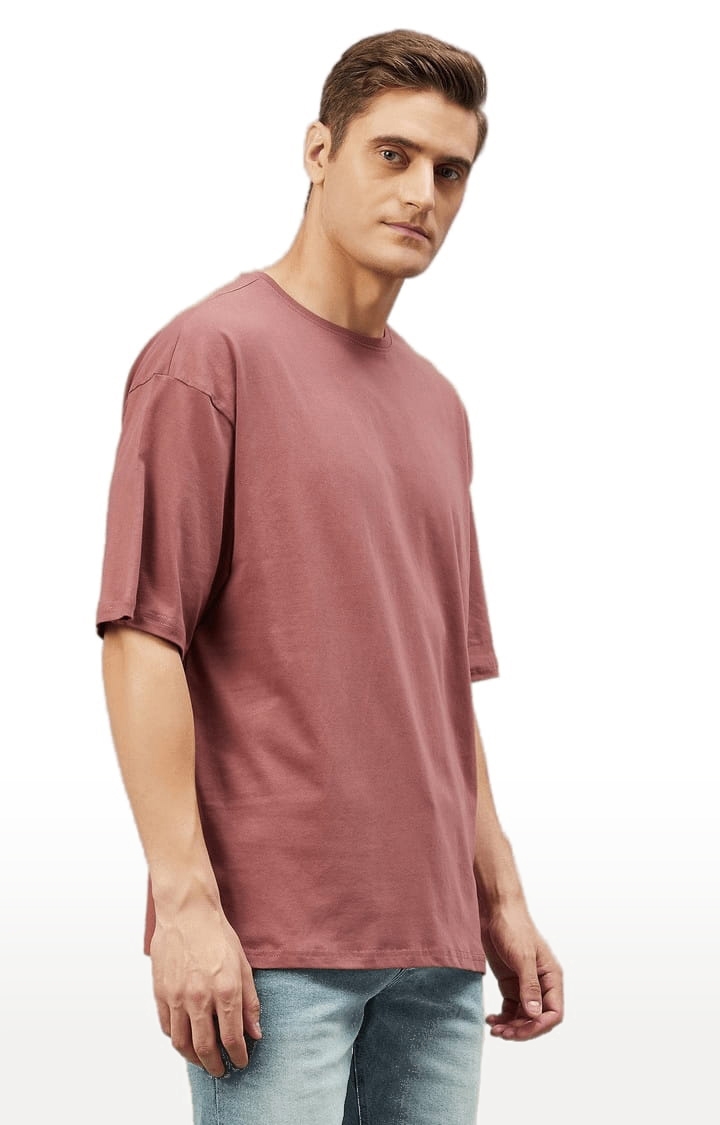 CHIMPAAANZEE | Men's Dark Pink Cotton Solid  Oversized T-shirt 2