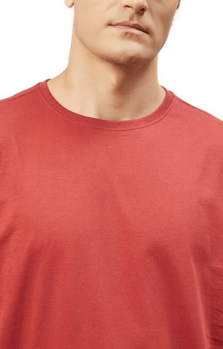 Men's Red Cotton Solid  Oversized T-shirt