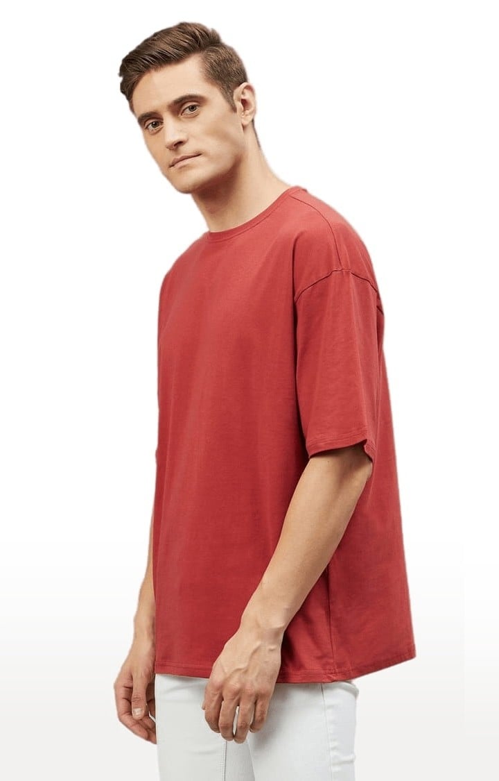 Men's Red Cotton Solid  Oversized T-shirt