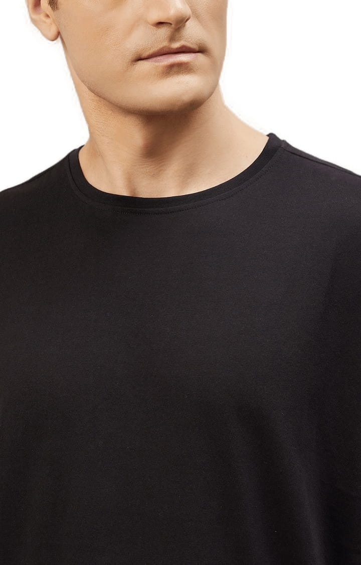Men's Black Cotton Solid  Oversized T-shirt