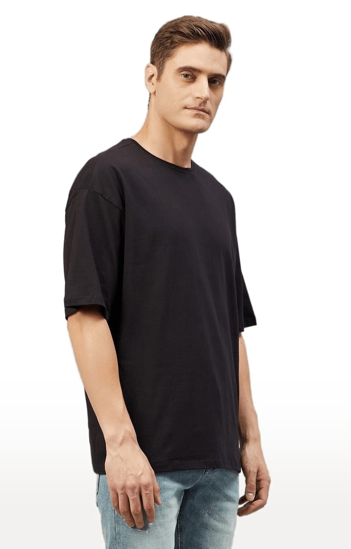 CHIMPAAANZEE | Men's Black Cotton Solid  Oversized T-shirt 2