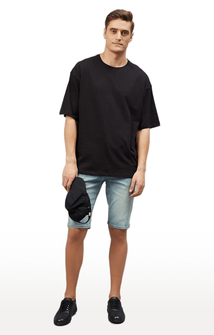 Men's Black Cotton Solid  Oversized T-shirt