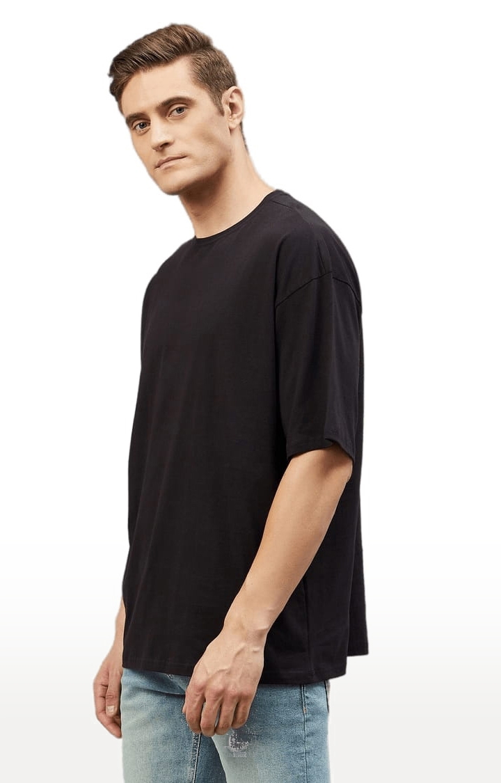 CHIMPAAANZEE | Men's Black Cotton Solid  Oversized T-shirt 3