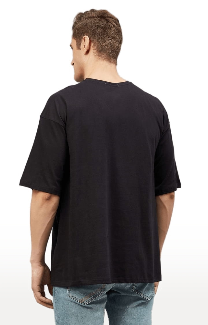 CHIMPAAANZEE | Men's Black Cotton Solid  Oversized T-shirt 4