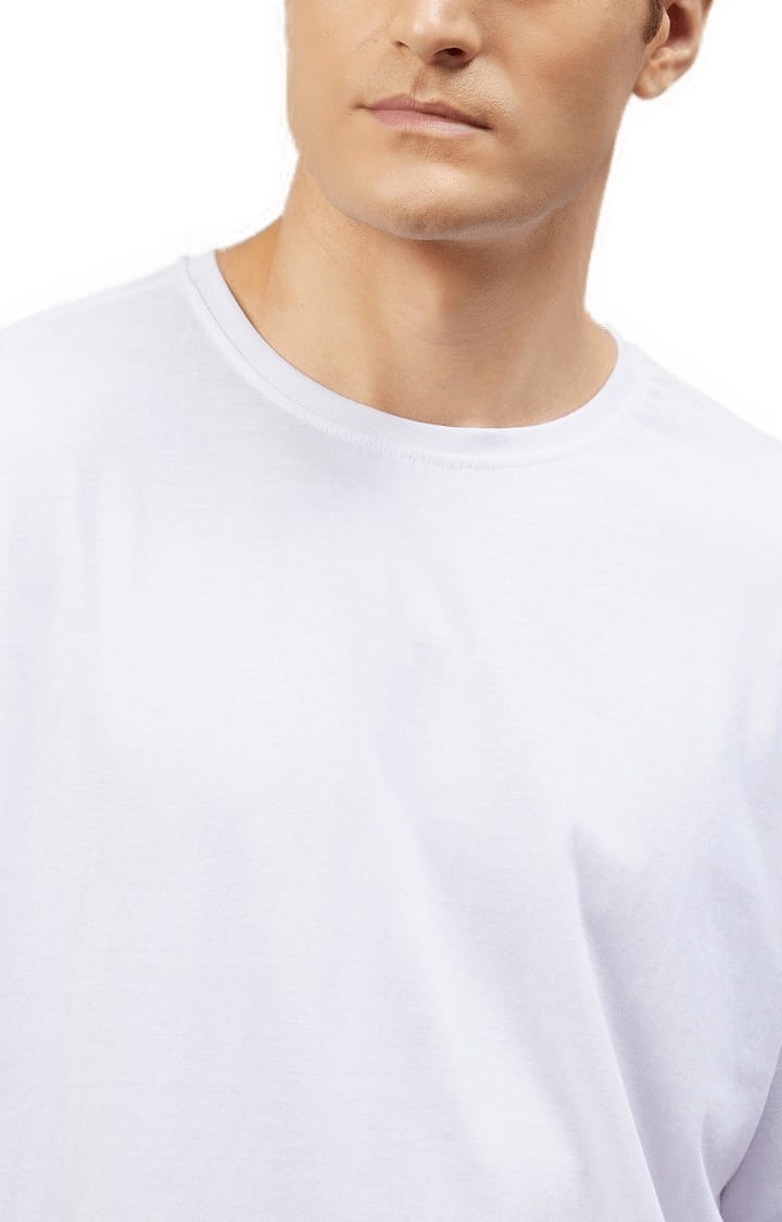 CHIMPAAANZEE | Men's White Cotton Solid  Oversized T-shirt 5