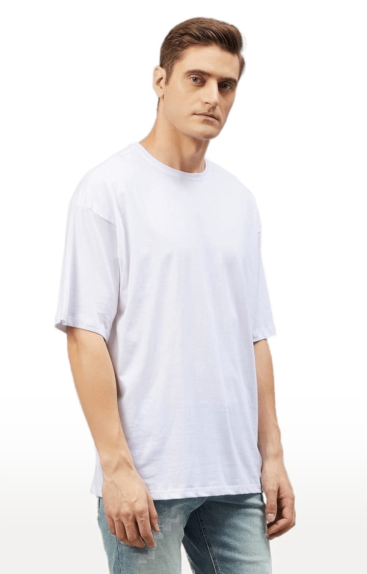 Men's White Cotton Solid  Oversized T-shirt