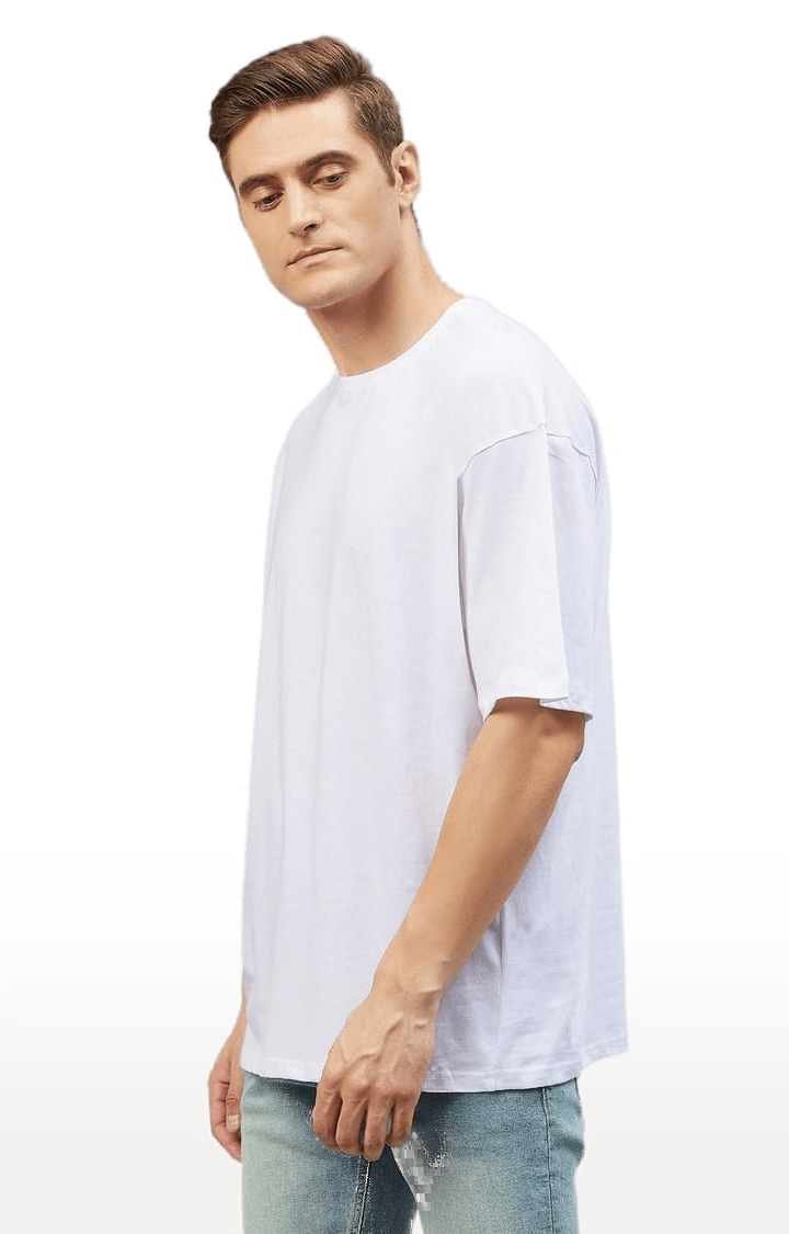 CHIMPAAANZEE | Men's White Cotton Solid  Oversized T-shirt 3