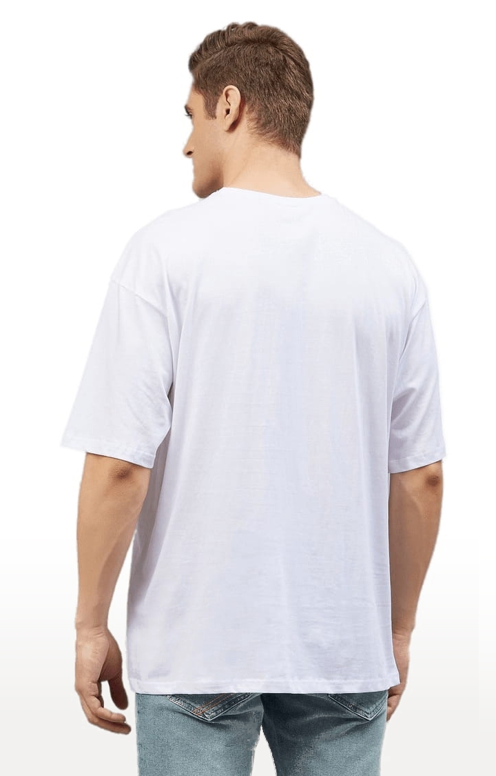 Men's White Cotton Solid  Oversized T-shirt