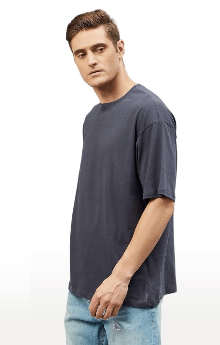 Men's Blue Cotton Solid  Oversized T-shirt