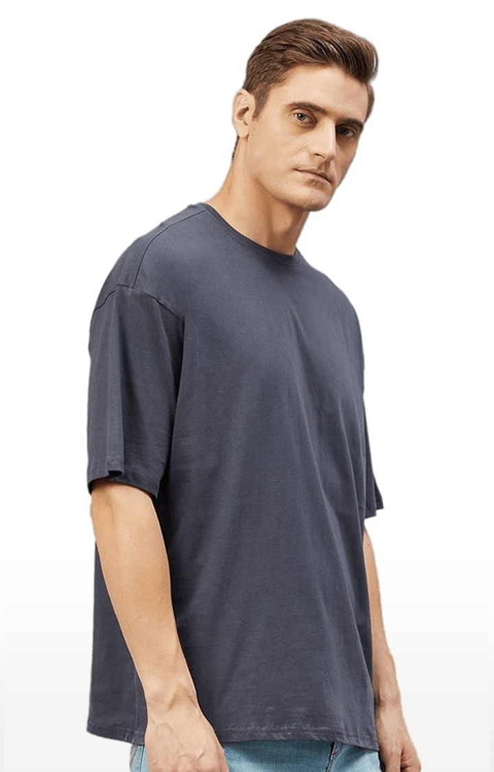Men's Blue Cotton Solid  Oversized T-shirt