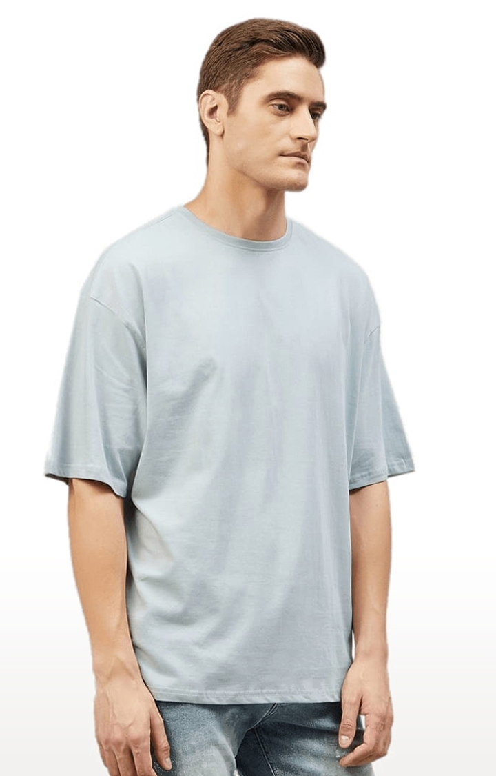 CHIMPAAANZEE | Men's Blue Cotton Solid  Oversized T-shirt 0
