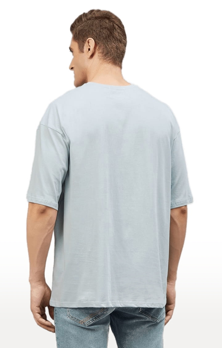 CHIMPAAANZEE | Men's Blue Cotton Solid  Oversized T-shirt 3