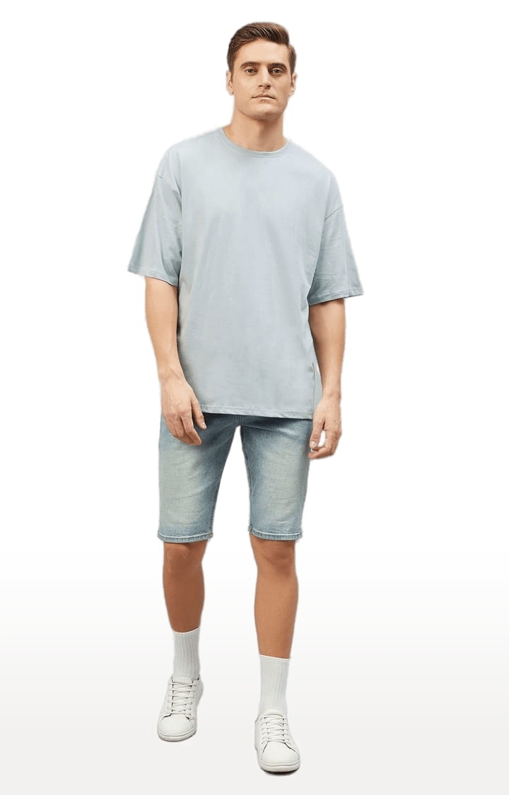 CHIMPAAANZEE | Men's Blue Cotton Solid  Oversized T-shirt 1
