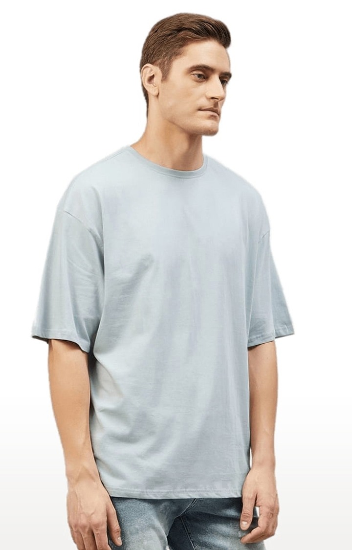 Men's Blue Cotton Solid  Oversized T-shirt