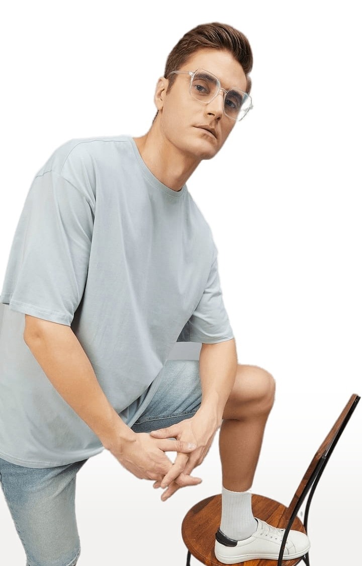 Men's Blue Cotton Solid  Oversized T-shirt