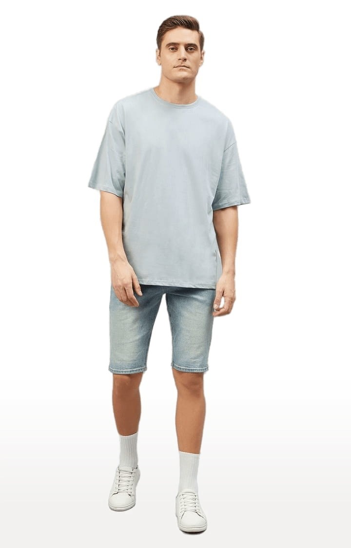 Men's Blue Cotton Solid  Oversized T-shirt