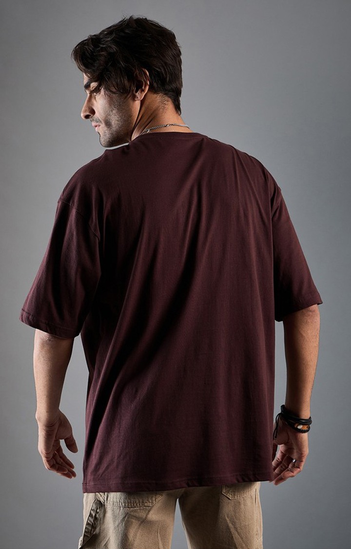 Chimpaaanzee Men Cotton Coffee Brown Solid Oversized T-shirt