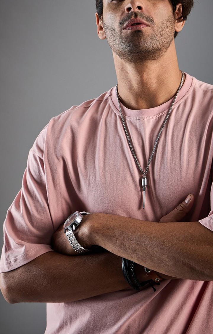 Chimpaaanzee Men Cotton Light Pink Solid Oversized T-shirt