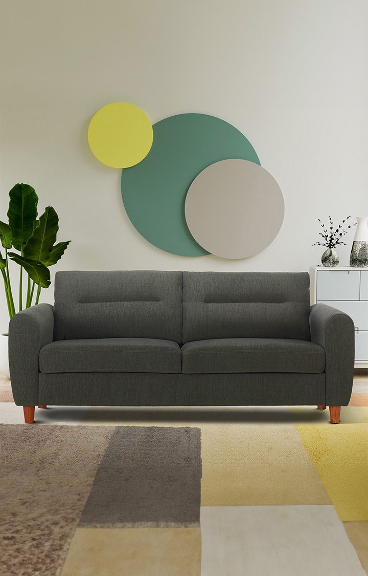 neudot Scott Sofa for Living Room |3 Persons Sofa|Premium Fabric with Cushioned Armrest | Solid Wood Frame|3 Seater in Astro Grey Color