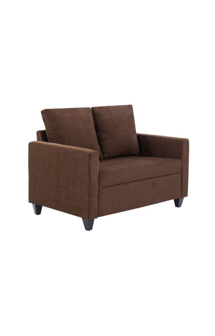 neudot Saya Sofa for Living Room |2 Persons Sofa|Premium Fabric with Cushioned Armrest | Solid Wood Frame|2 Seater in Saya Brown Color