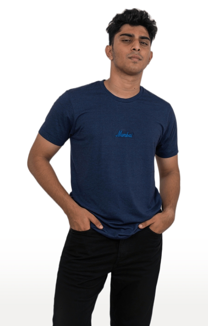 Unisex Mumbai Embroidery Tri-Blend T-Shirt in Navy