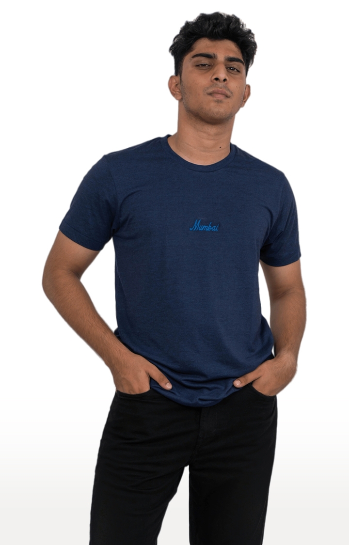 1947IND | Unisex Mumbai Embroidery Tri-Blend T-Shirt in Navy