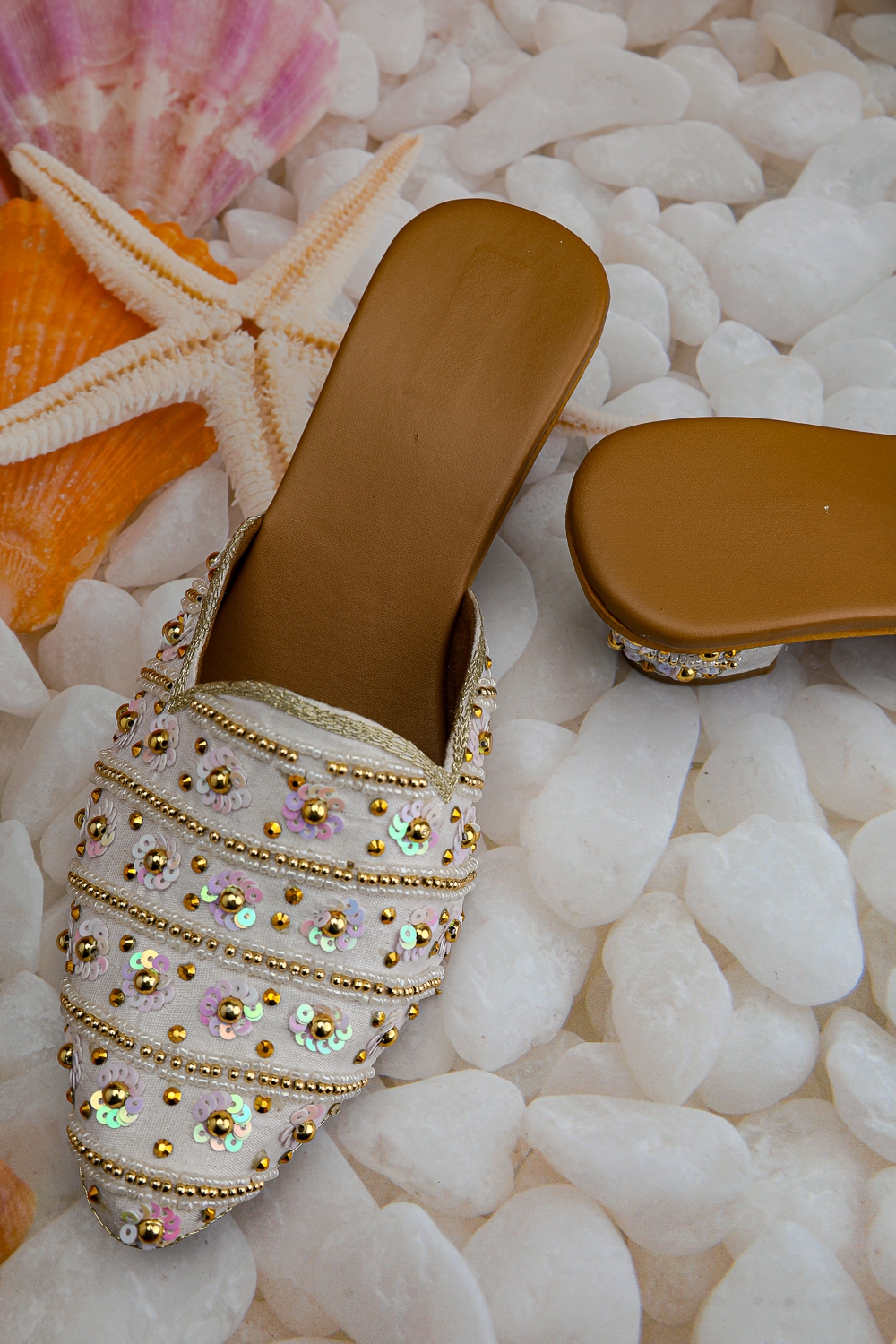 WHITE & GOLDEN PEARL HANDCRAFTED MULES