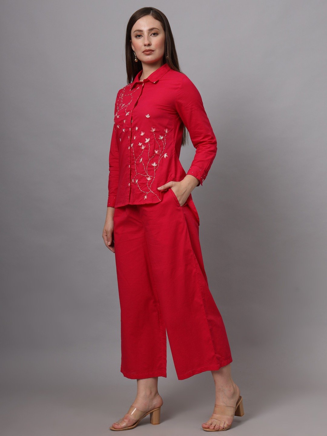 PINK COTTON EMBROIDERED CO-ORD SET