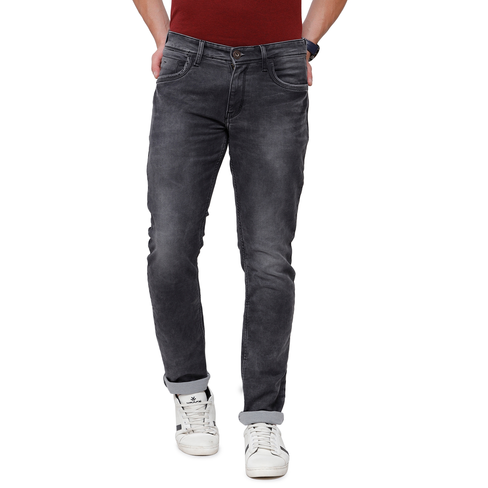 Classic Polo | Classic Polo Mens Solid Slim Fit 98% Cotton 2% Lycra Dark Grey Jean (CPDM2-09C-GRT-SL-LY_30INCH) 0
