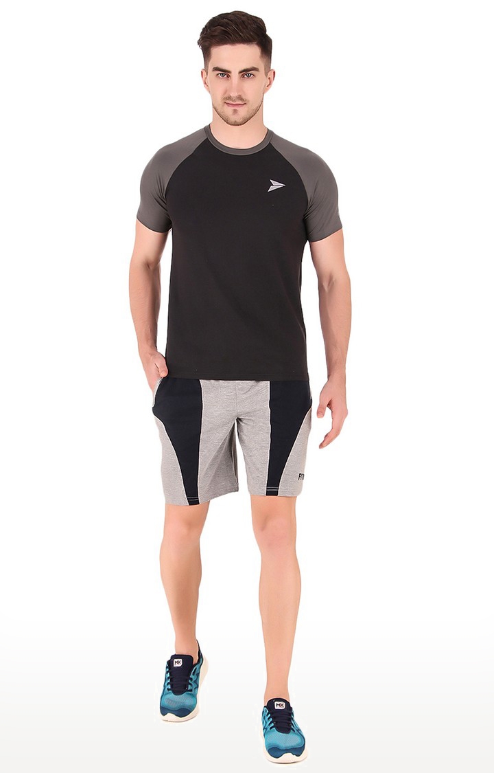 Fitinc | Men's Grey Cotton Blend Colourblock Activewear Shorts 1