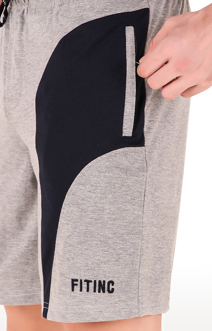 Fitinc | Men's Grey Cotton Blend Colourblock Activewear Shorts 4