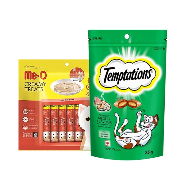 Me O Creamy Crab and Seafood Medley Flavour Cat Treats Combo (300g + 85g)