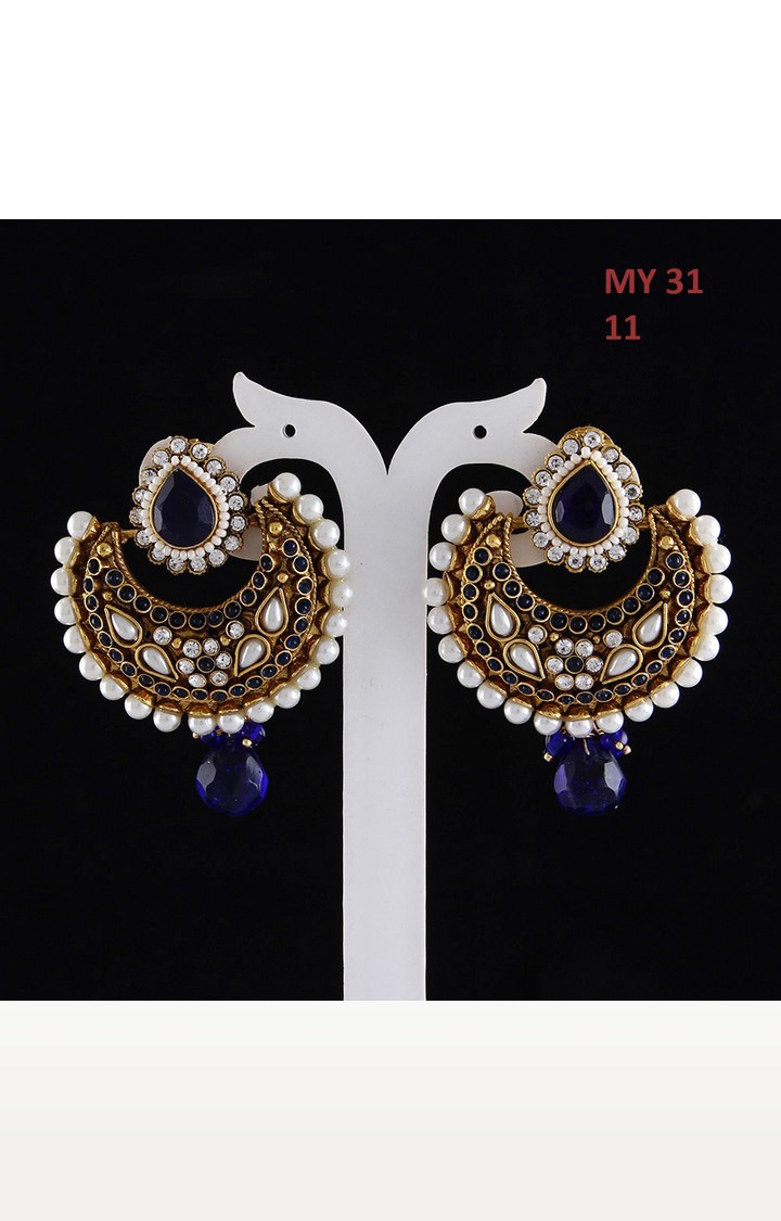 55Carat | Blue Copper Gold Plated Crystals Jhumkis 1